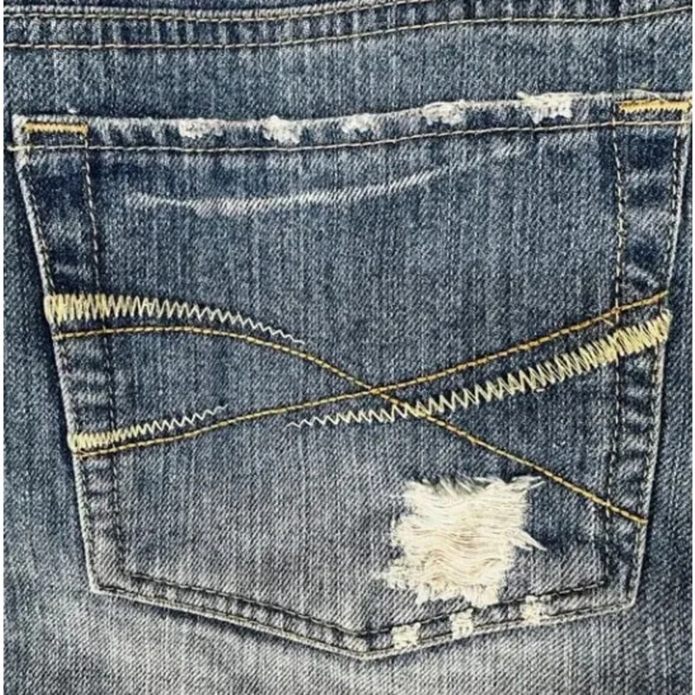 Aeropostale Distressed Cut-Off‎ Denim Mini Skirt Size 11/12 Y2K Blue Jean Flair